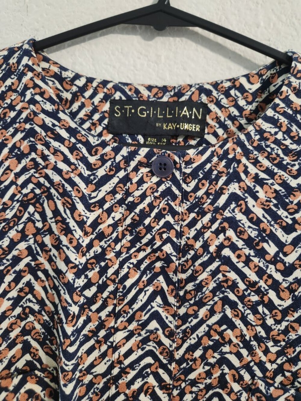 St. Gillian Kay Unger Herringbone Print Midi Dress Women’s Silk L/S size 14 - Picture 3 of 6